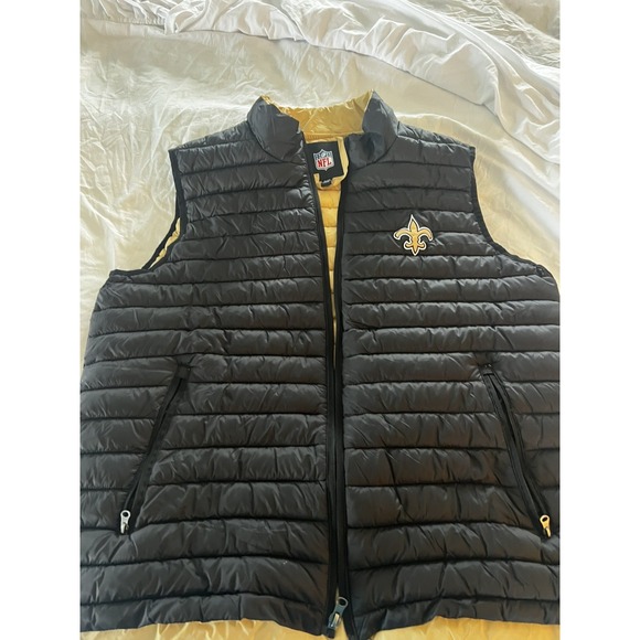 NFL Puffer Vest Men Large New Orleans Saints Black Gold Fleur De Lis - Picture 4 of 9